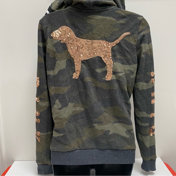 NWOT VS Pink Camo Hoodie with Rose Gold Sequins - Picture 6 of 16